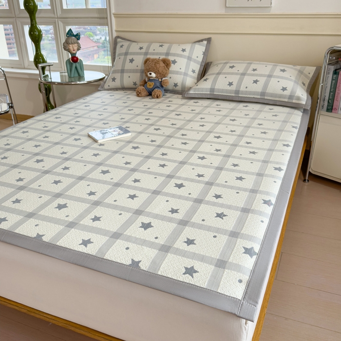 91家纺网 家纺一手货源 找家纺 （总）摩妮卡 2026新款凉感提花冰豆豆复合凉席床席冰丝席三件套