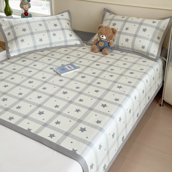 摩妮卡 2026新款凉感提花冰豆豆复合凉席床席冰丝席三件套 星星点点-灰