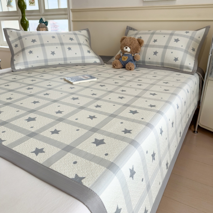 91家纺网 家纺一手货源 找家纺 摩妮卡 2026新款凉感提花冰豆豆复合凉席床席冰丝席三件套 星星点点-灰