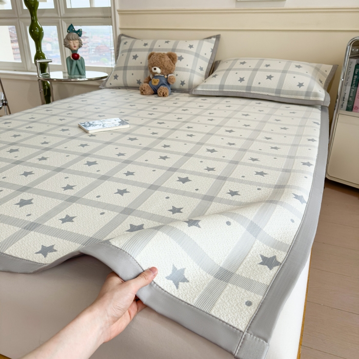 91家纺网 家纺一手货源 找家纺 摩妮卡 2026新款凉感提花冰豆豆复合凉席床席冰丝席三件套 星星点点-灰