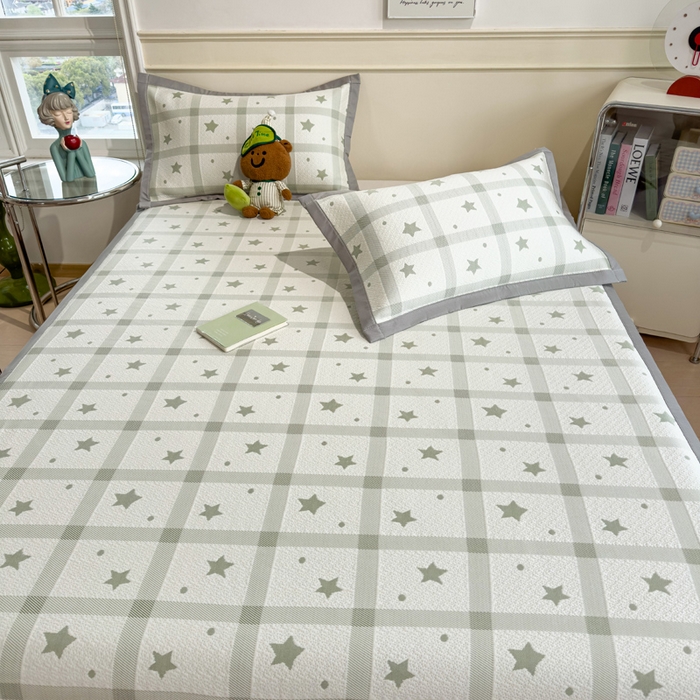 91家纺网 家纺一手货源 找家纺 摩妮卡 2026新款凉感提花冰豆豆复合凉席床席冰丝席三件套 星星点点-绿