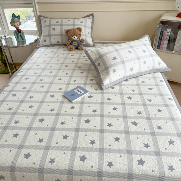 91家纺网 家纺一手货源 找家纺 摩妮卡 2026新款凉感提花冰豆豆复合凉席床席冰丝席三件套 星星点点-灰