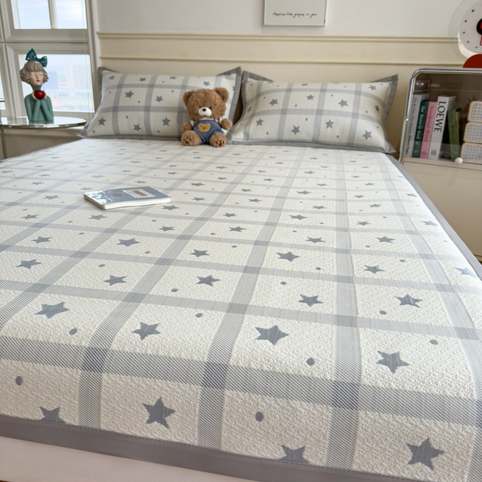 91家纺网 家纺一手货源 找家纺 摩妮卡 2026新款凉感提花冰豆豆复合凉席床席冰丝席三件套 星星点点-灰