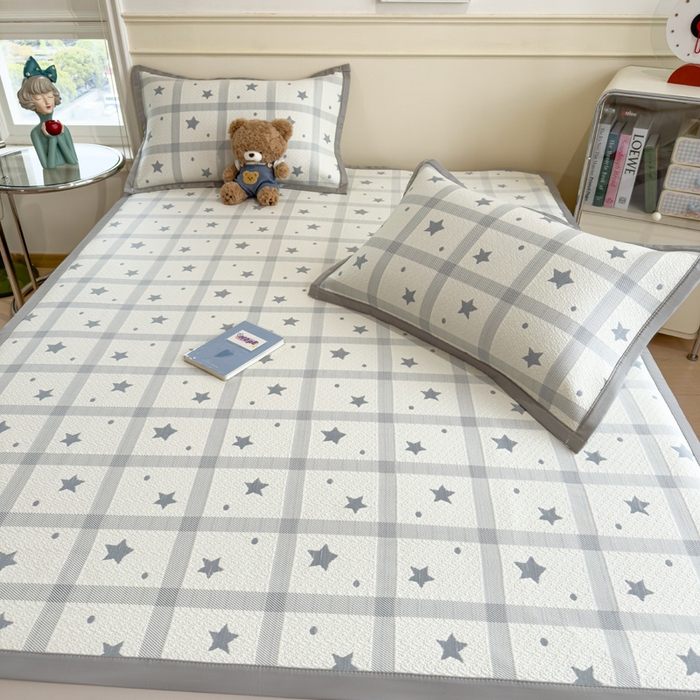 91家纺网 家纺一手货源 找家纺 摩妮卡 2026新款凉感提花冰豆豆复合凉席床席冰丝席三件套 星星点点-灰