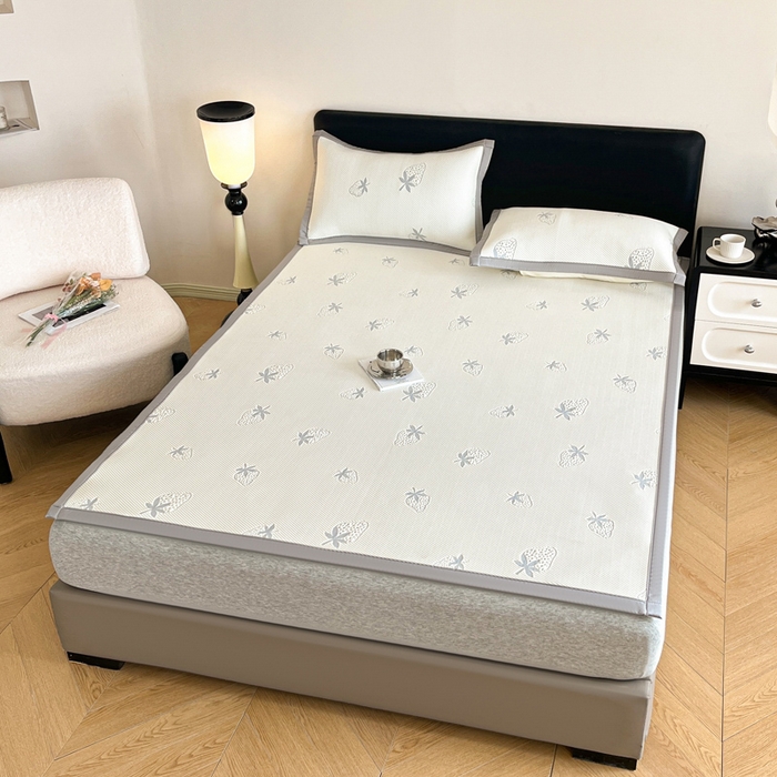 91家纺网 家纺一手货源 找家纺 摩妮卡 2026新款凉感提花冰豆豆复合凉席床席冰丝席三件套 冰豆豆-草莓