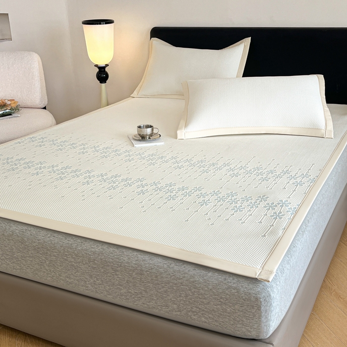 91家纺网 家纺一手货源 找家纺 摩妮卡 2026新款凉感提花冰豆豆复合凉席床席冰丝席三件套 冰豆豆-叶初