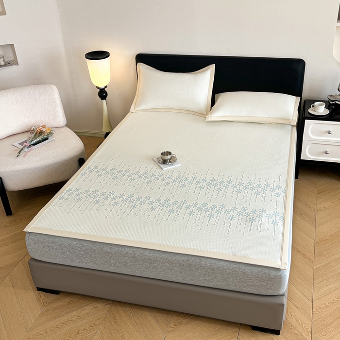 91家纺网 家纺一手货源 找家纺 摩妮卡 2026新款凉感提花冰豆豆复合凉席床席冰丝席三件套 冰豆豆-叶初