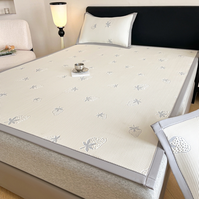 91家纺网 家纺一手货源 找家纺 摩妮卡 2026新款凉感提花冰豆豆复合凉席床席冰丝席三件套 冰豆豆-草莓