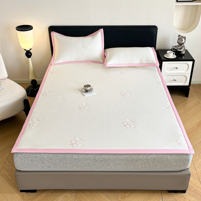 91家纺网 家纺一手货源 找家纺 摩妮卡 2026新款凉感提花冰豆豆复合凉席床席冰丝席三件套 冰豆豆-萌兔兔