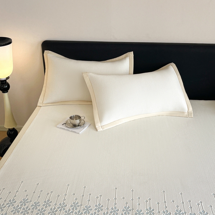 91家纺网 家纺一手货源 找家纺 摩妮卡 2026新款凉感提花冰豆豆复合凉席床席冰丝席三件套 冰豆豆-叶初