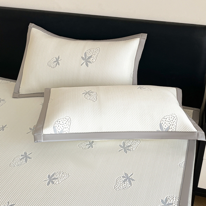 91家纺网 家纺一手货源 找家纺 摩妮卡 2026新款凉感提花冰豆豆复合凉席床席冰丝席三件套 冰豆豆-草莓