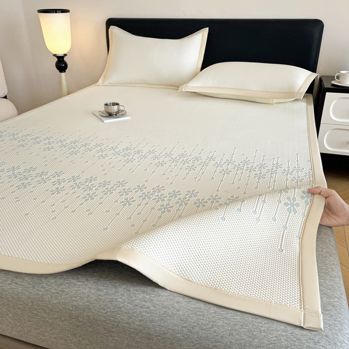 91家纺网 家纺一手货源 找家纺 摩妮卡 2026新款凉感提花冰豆豆复合凉席床席冰丝席三件套 冰豆豆-叶初