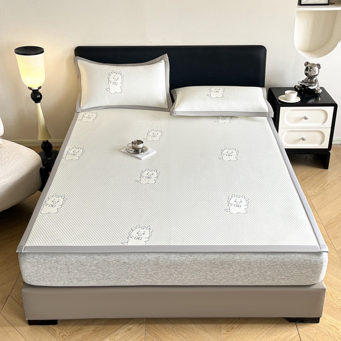 91家纺网 家纺一手货源 找家纺 摩妮卡 2026新款凉感提花冰豆豆复合凉席床席冰丝席三件套 冰豆豆-幸运龙