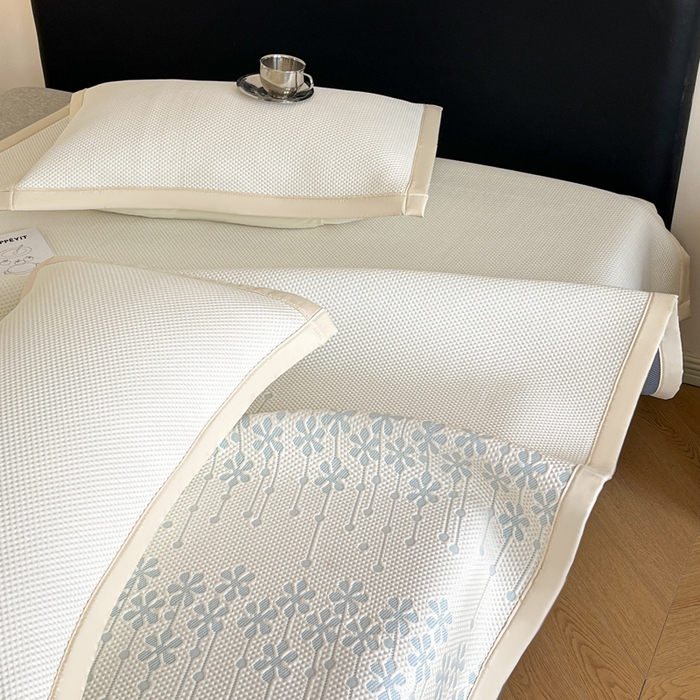 91家纺网 家纺一手货源 找家纺 摩妮卡 2026新款凉感提花冰豆豆复合凉席床席冰丝席三件套 冰豆豆-叶初