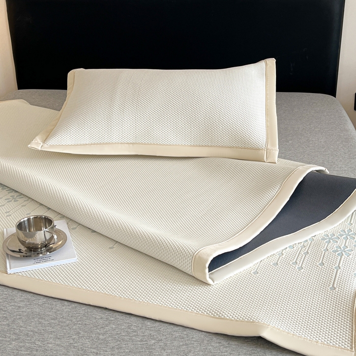 91家纺网 家纺一手货源 找家纺 摩妮卡 2026新款凉感提花冰豆豆复合凉席床席冰丝席三件套 冰豆豆-叶初