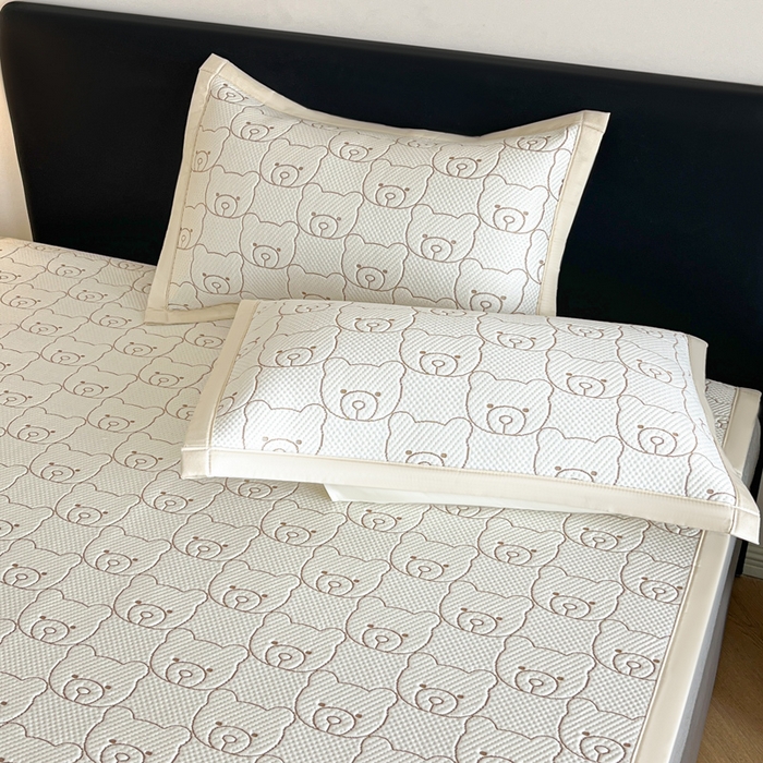 91家纺网 家纺一手货源 找家纺 摩妮卡 2026新款凉感提花冰豆豆复合凉席床席冰丝席三件套 冰豆豆-冰暴熊