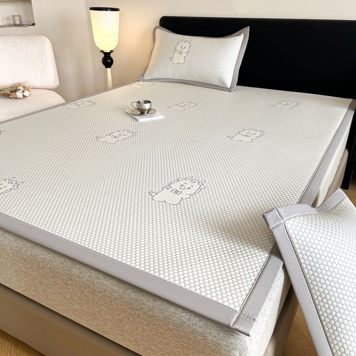 91家纺网 家纺一手货源 找家纺 摩妮卡 2026新款凉感提花冰豆豆复合凉席床席冰丝席三件套 冰豆豆-幸运龙