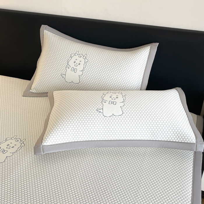 91家纺网 家纺一手货源 找家纺 摩妮卡 2026新款凉感提花冰豆豆复合凉席床席冰丝席三件套 冰豆豆-幸运龙