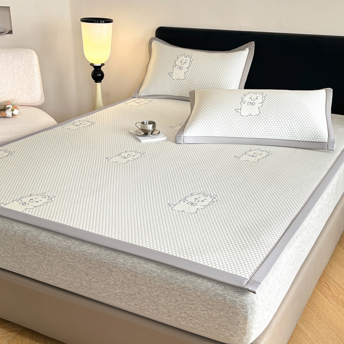 91家纺网 家纺一手货源 找家纺 摩妮卡 2026新款凉感提花冰豆豆复合凉席床席冰丝席三件套 冰豆豆-幸运龙