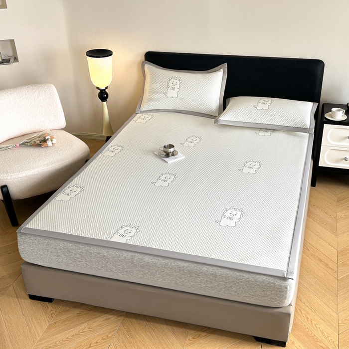 91家纺网 家纺一手货源 找家纺 摩妮卡 2026新款凉感提花冰豆豆复合凉席床席冰丝席三件套 冰豆豆-幸运龙