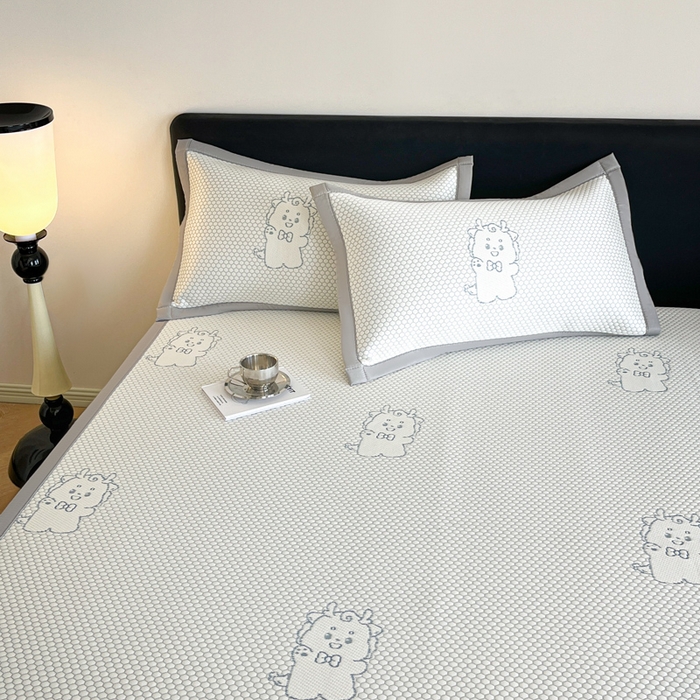 91家纺网 家纺一手货源 找家纺 摩妮卡 2026新款凉感提花冰豆豆复合凉席床席冰丝席三件套 冰豆豆-幸运龙