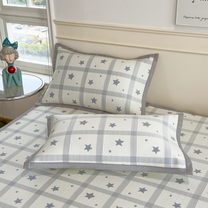 91家纺网 家纺一手货源 找家纺 摩妮卡 2026新款凉感提花冰豆豆复合凉席床席冰丝席三件套 星星点点-灰