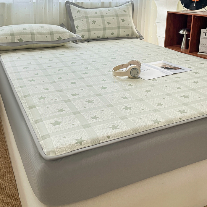 91家纺网 家纺一手货源 找家纺 （总）摩妮卡 2026新款PE中分子凉感冰豆豆凉席三件套床笠三件套