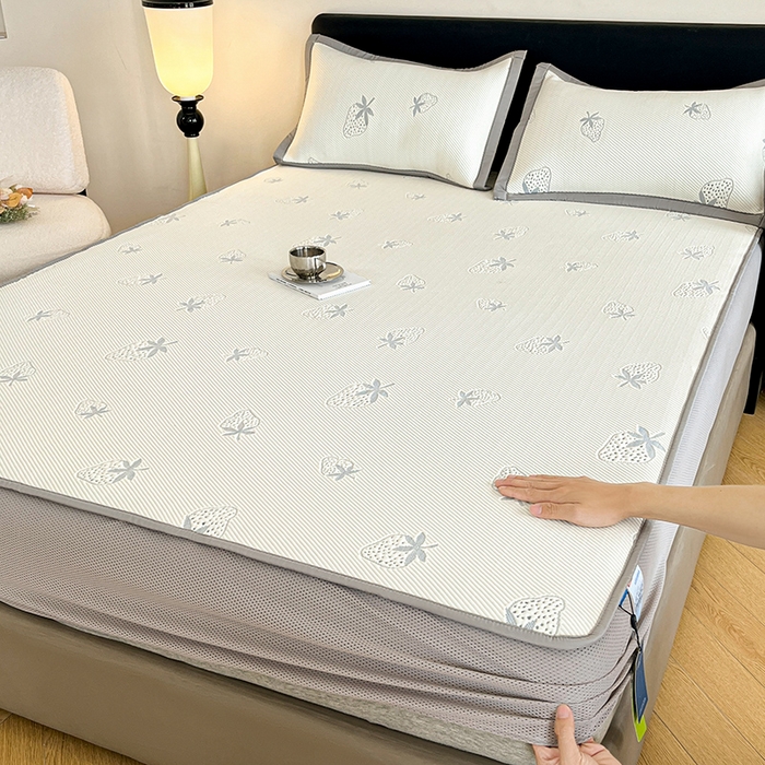 91家纺网 家纺一手货源 找家纺 （总）摩妮卡 2026新款PE中分子凉感冰豆豆凉席三件套床笠三件套