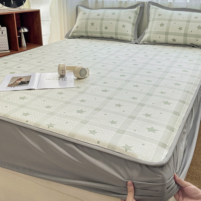 91家纺网 家纺一手货源 找家纺 （总）摩妮卡 2026新款PE中分子凉感冰豆豆凉席三件套床笠三件套