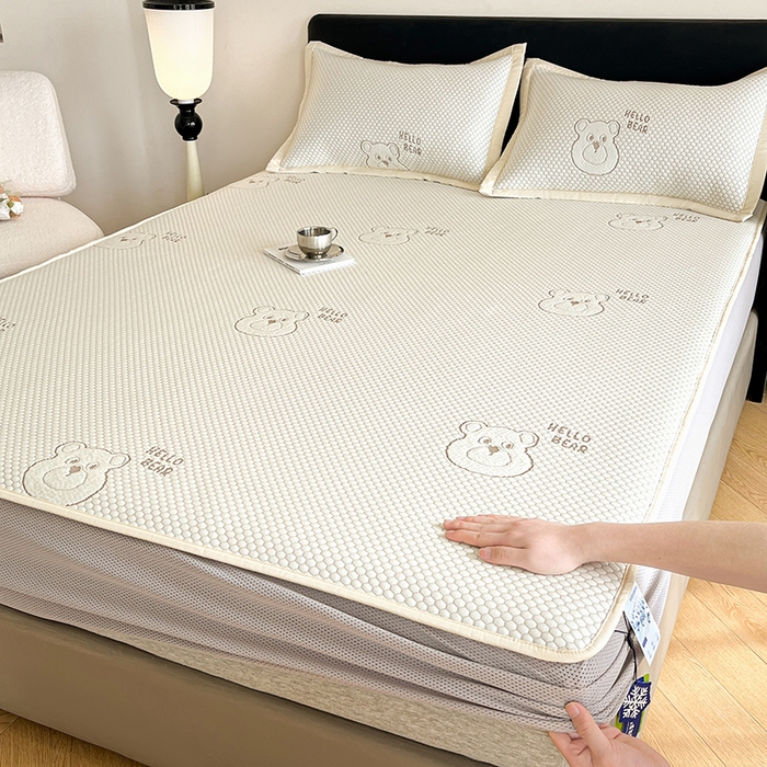 91家纺网 家纺一手货源 找家纺 （总）摩妮卡 2026新款PE中分子凉感冰豆豆凉席三件套床笠三件套