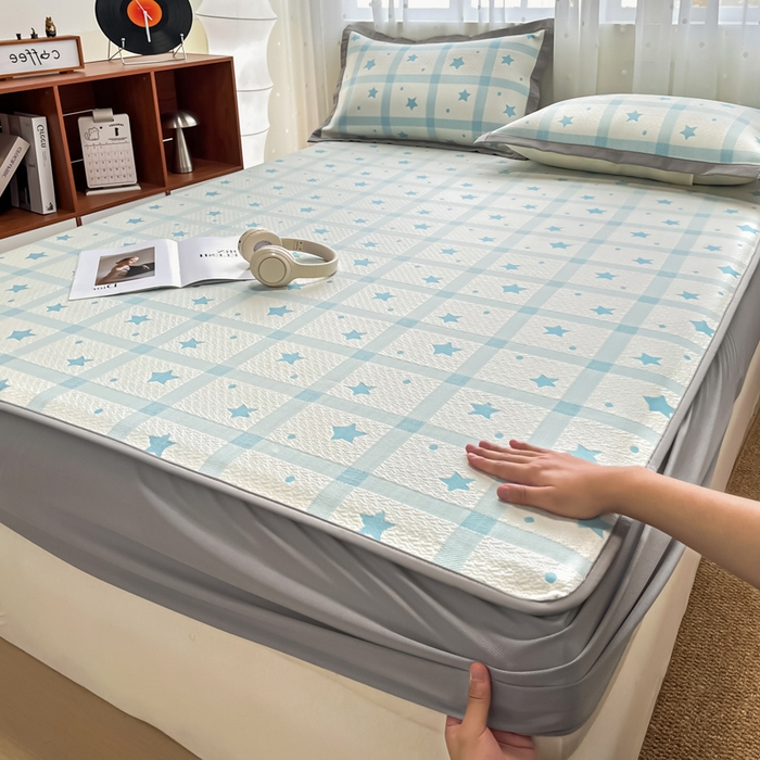 91家纺网 家纺一手货源 找家纺 （总）摩妮卡 2026新款PE中分子凉感冰豆豆凉席三件套床笠三件套