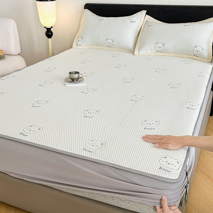 91家纺网 家纺一手货源 找家纺 （总）摩妮卡 2026新款PE中分子凉感冰豆豆凉席三件套床笠三件套