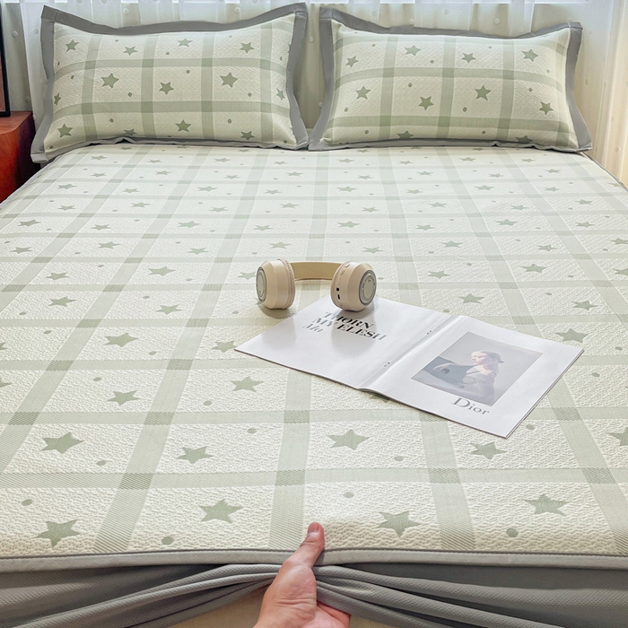 91家纺网 家纺一手货源 找家纺 （总）摩妮卡 2026新款PE中分子凉感冰豆豆凉席三件套床笠三件套