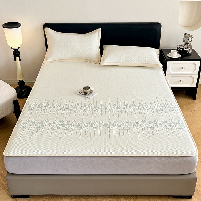 91家纺网 家纺一手货源 找家纺 摩妮卡 2026新款PE中分子凉感冰豆豆凉席三件套床笠三件套 冰豆豆-叶初