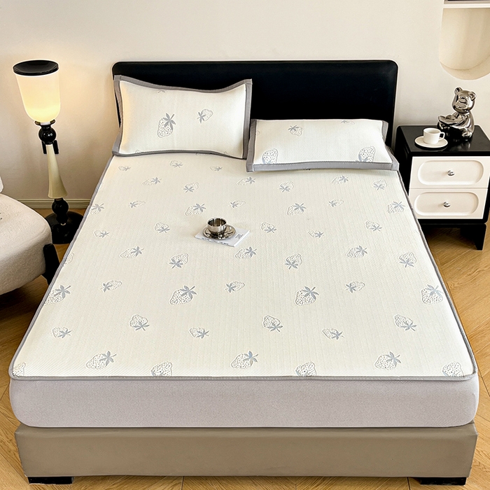 91家纺网 家纺一手货源 找家纺 摩妮卡 2026新款PE中分子凉感冰豆豆凉席三件套床笠三件套 冰豆豆-草莓