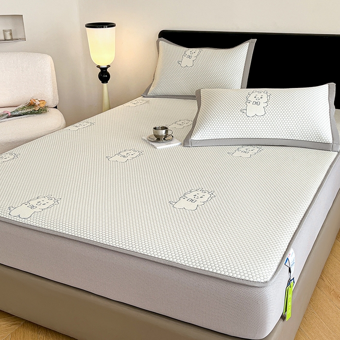 91家纺网 家纺一手货源 找家纺 摩妮卡 2026新款PE中分子凉感冰豆豆凉席三件套床笠三件套 冰豆豆-幸运龙