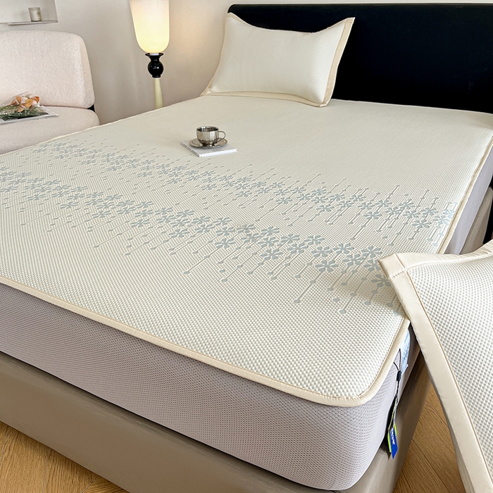 91家纺网 家纺一手货源 找家纺 摩妮卡 2026新款PE中分子凉感冰豆豆凉席三件套床笠三件套 冰豆豆-叶初