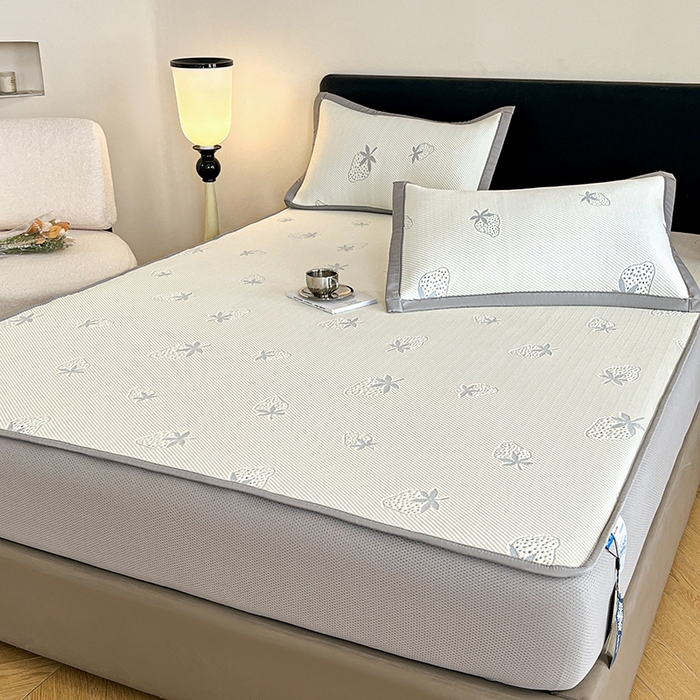 91家纺网 家纺一手货源 找家纺 摩妮卡 2026新款PE中分子凉感冰豆豆凉席三件套床笠三件套 冰豆豆-草莓