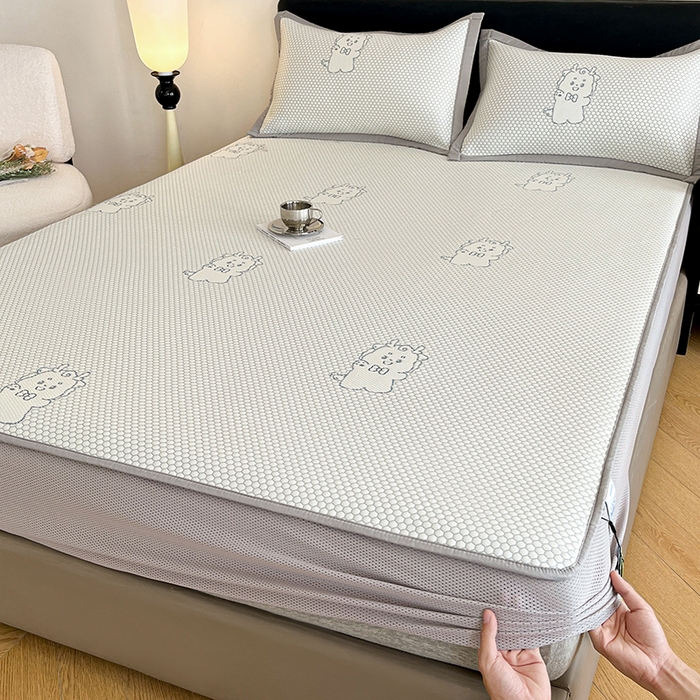 91家纺网 家纺一手货源 找家纺 摩妮卡 2026新款PE中分子凉感冰豆豆凉席三件套床笠三件套 冰豆豆-幸运龙