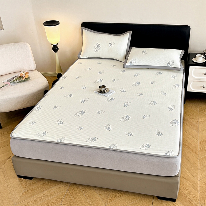 91家纺网 家纺一手货源 找家纺 摩妮卡 2026新款PE中分子凉感冰豆豆凉席三件套床笠三件套 冰豆豆-草莓