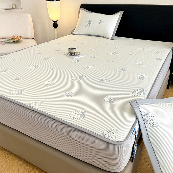 91家纺网 家纺一手货源 找家纺 摩妮卡 2026新款PE中分子凉感冰豆豆凉席三件套床笠三件套 冰豆豆-草莓