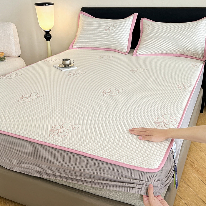 摩妮卡 2026新款PE中分子凉感冰豆豆凉席三件套床笠三件套 冰豆豆-萌兔兔