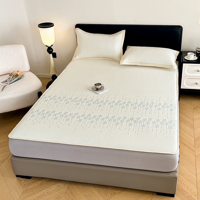 91家纺网 家纺一手货源 找家纺 摩妮卡 2026新款PE中分子凉感冰豆豆凉席三件套床笠三件套 冰豆豆-叶初