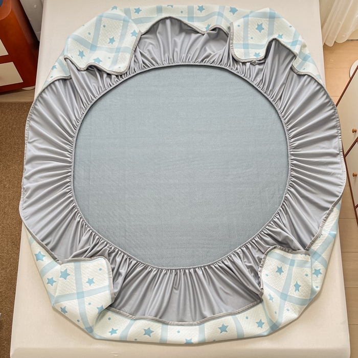 91家纺网 家纺一手货源 找家纺 摩妮卡 2026新款PE中分子凉感冰豆豆凉席三件套床笠三件套 心心相印-蓝