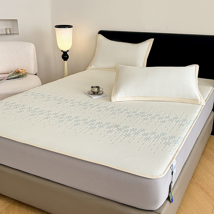 91家纺网 家纺一手货源 找家纺 摩妮卡 2026新款PE中分子凉感冰豆豆凉席三件套床笠三件套 冰豆豆-叶初