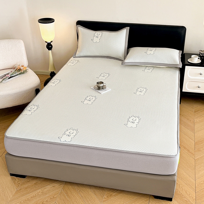 91家纺网 家纺一手货源 找家纺 摩妮卡 2026新款PE中分子凉感冰豆豆凉席三件套床笠三件套 冰豆豆-幸运龙