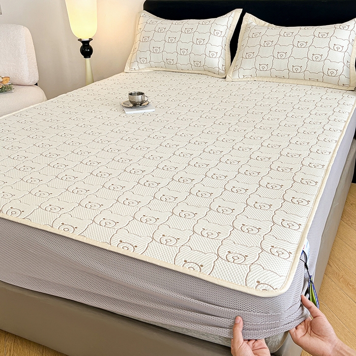 91家纺网 家纺一手货源 找家纺 摩妮卡 2026新款PE中分子凉感冰豆豆凉席三件套床笠三件套 冰豆豆-冰暴熊