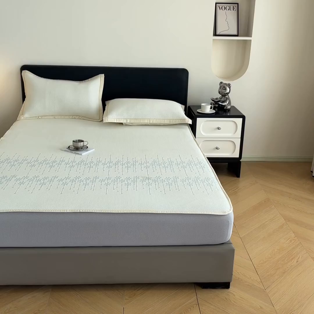 91家纺网 家纺一手货源 找家纺 摩妮卡 2026新款PE中分子凉感冰豆豆凉席三件套床笠三件套 冰豆豆-叶初