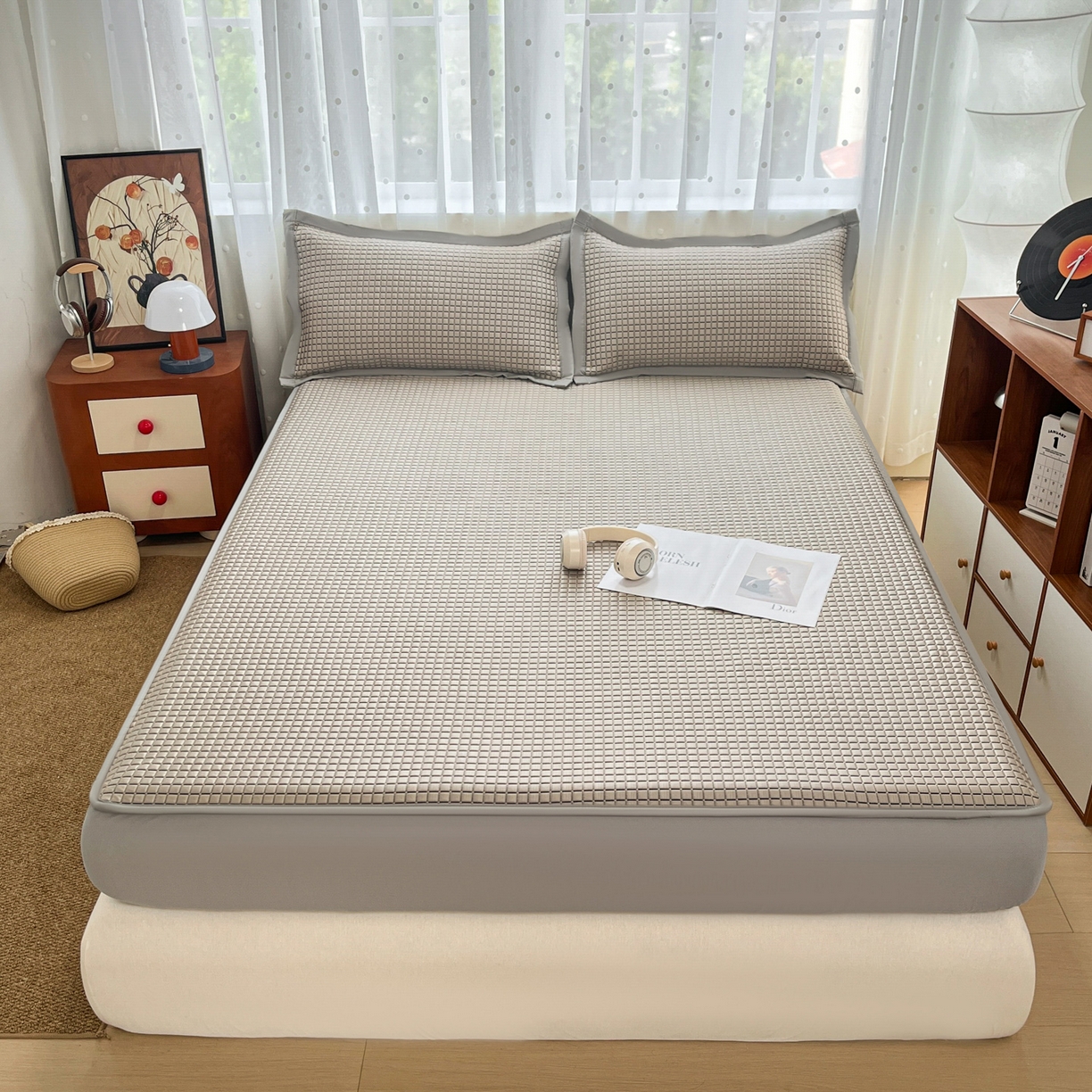 91家纺网 家纺一手货源 找家纺 （总）摩妮卡 2026新款豆豆凉席PE高分子凉感床笠软席冰丝席三件套