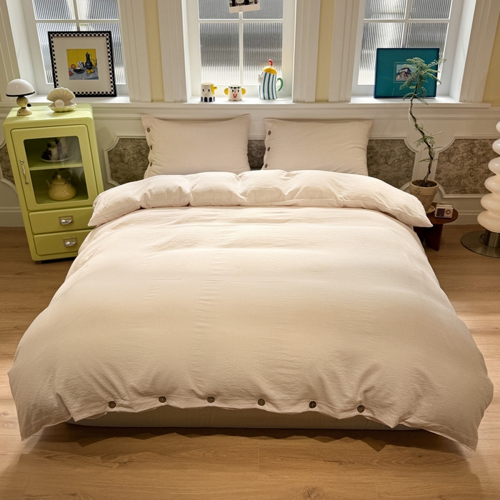 91家纺网 家纺一手货源 找家纺 水墨江南 2026新款无印风水洗提花纽扣款四件套 蜜粉条-蓝